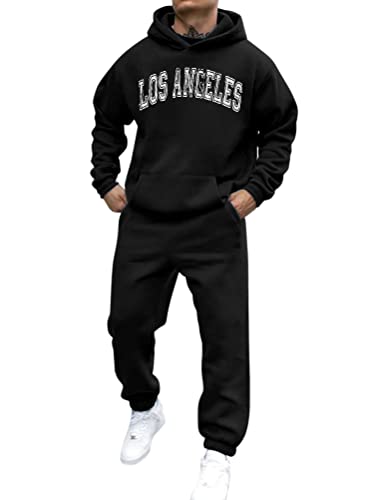 shownicer Trainingsanzug Herren Sportbekleidung Los Angeles Druck Hoodie Mit Kapuze Langarm Mit Taschen Hausanzug 2-Teilig Herbst Winter Kapuzenjacke Jogginghose Jogginganzug Set B Schwarz L von shownicer