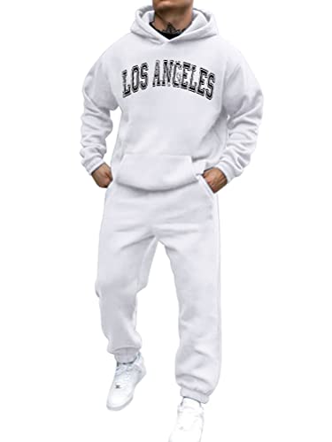 shownicer Trainingsanzug Herren Sportbekleidung Los Angeles Druck Hoodie Mit Kapuze Langarm Mit Taschen Hausanzug 2-Teilig Herbst Winter Kapuzenjacke Jogginghose Jogginganzug Set B Weiß M von shownicer