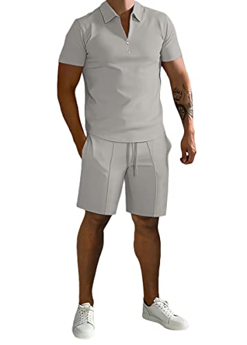 shownicer Trainingsanzug Sommer Sportanzug 2 Teiliges Outfit Sport Kurzarm Sportanzug T-Shirts + Kurze Hose Sets Freizeitanzug Trainingsanzug A Grau M von shownicer