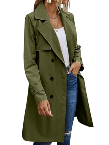 shownicer Trenchcoat Damen Zweireiher Übergangsmantel Einfarbig Revers Mantel Mit Gürtel Herbst Winter Wintermantel A Armeegrün XS shownicer Trenchcoat Damen Zweireiher Übergangsmantel Einfarbig Revers Mantel Mit Gürtel Herbst Winter Wintermantel A Armeegrün XS von shownicer