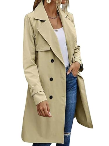 shownicer Trenchcoat Damen Zweireiher Übergangsmantel Einfarbig Revers Mantel Mit Gürtel Herbst Winter Wintermantel A Khaki XS shownicer Trenchcoat Damen Zweireiher Übergangsmantel Einfarbig Revers Mantel Mit Gürtel Herbst Winter Wintermantel A Khaki XS von shownicer