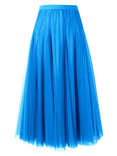 shownicer Tüllrock A Linie Elastischer Hoher Bund Midirock Damen Mesh Großer Saum Langer Rock Elegant Unterrock A Blau S von shownicer