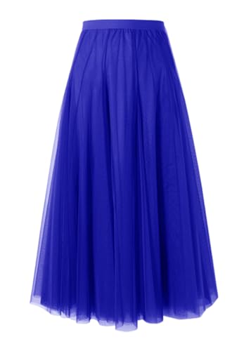 shownicer Tüllrock A Linie Elastischer Hoher Bund Midirock Damen Mesh Großer Saum Langer Rock Elegant Unterrock A Dunkelblau XL von shownicer