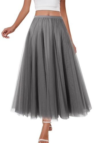 shownicer Tüllrock Damen Midi Überlagerter Elastischer Hoch Taillierter A Linien Tutu Rock Mesh Chiffon Faltenrock Freizeitrock A Grau L von shownicer