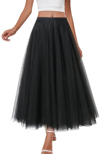 shownicer Tüllrock Damen Midi Überlagerter Elastischer Hoch Taillierter A Linien Tutu Rock Mesh Chiffon Faltenrock Freizeitrock A Schwarz 3XL von shownicer