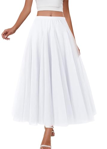 shownicer Tüllrock Damen Midi Überlagerter Elastischer Hoch Taillierter A Linien Tutu Rock Mesh Chiffon Faltenrock Freizeitrock A Weiß 3XL von shownicer