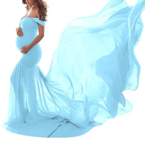 shownicer Umstandskleid Fotoshooting Schwangerschaftskleider Schwanger Kleidung Festlich Hochzeit Stillkleid Lang Umstandsbrautkleid Ballkleid Umstandsmode A Blau Einheitsgröße von shownicer
