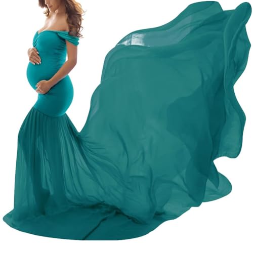 shownicer Umstandskleid Fotoshooting Schwangerschaftskleider Schwanger Kleidung Festlich Hochzeit Stillkleid Lang Umstandsbrautkleid Ballkleid Umstandsmode A Dunkelgrün Einheitsgröße von shownicer