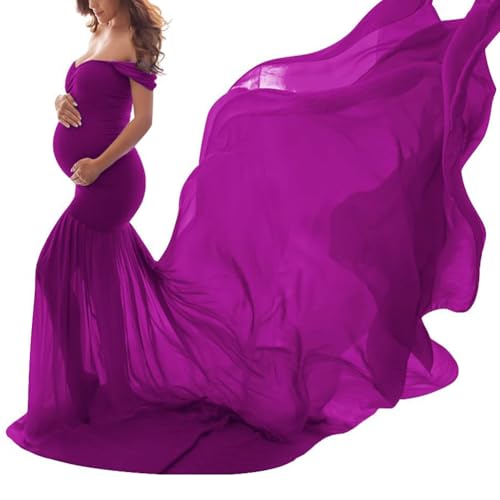 shownicer Umstandskleid Fotoshooting Schwangerschaftskleider Schwanger Kleidung Festlich Hochzeit Stillkleid Lang Umstandsbrautkleid Ballkleid Umstandsmode A Violett Einheitsgröße von shownicer