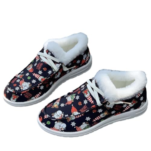shownicer Weihnachtsschuhe Damen Winter Warme Weiche Gefüttert Sneaker Leichte Bootsschuhe Weihnachten rutschfest Schneestiefel Outdoor Turnschuhe Kurzestiefel A Schwarz 37 EU von shownicer