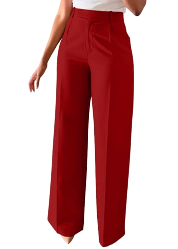 shownicer Weite Hose Damen Elegant Hohe Taille Gerade Stoffhose Locker Business Anzughose Freizeithose Mit Tasche A Rot M von shownicer