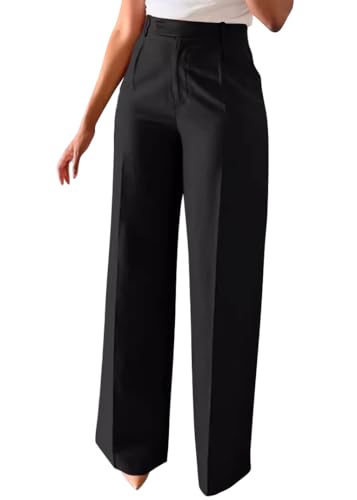 shownicer Weite Hose Damen Elegant Hohe Taille Gerade Stoffhose Locker Business Anzughose Freizeithose Mit Tasche A Schwarz 3XL von shownicer