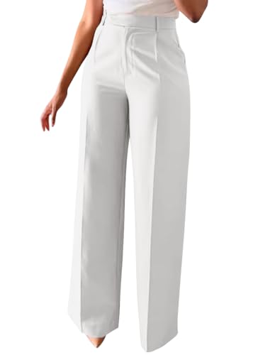 shownicer Weite Hose Damen Elegant Hohe Taille Gerade Stoffhose Locker Business Anzughose Freizeithose Mit Tasche A Weiß S von shownicer