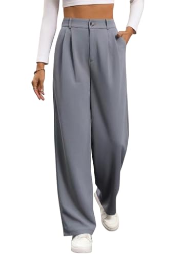 shownicer Weite Hosen Damen Lässig Locker Gerade Beinform Hohe Taille Stoffhose Mode Anzughose Business Freizeithose mit Tasche A Grau XXL shownicer Weite Hosen Damen Lässig Locker Gerade Beinform Hohe Taille Stoffhose Mode Anzughose Business Freizeithose mit Tasche A Grau XXL von shownicer