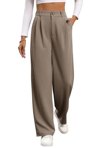 shownicer Weite Hosen Damen Lässig Locker Gerade Beinform Hohe Taille Stoffhose Mode Anzughose Business Freizeithose mit Tasche A Khaki XXL shownicer Weite Hosen Damen Lässig Locker Gerade Beinform Hohe Taille Stoffhose Mode Anzughose Business Freizeithose mit Tasche A Khaki XXL von shownicer