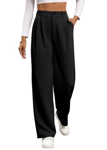 shownicer Weites Bein Hose Elegantes Hose Damen Stoffhose Business Casual Hose A Schwarz XL von shownicer