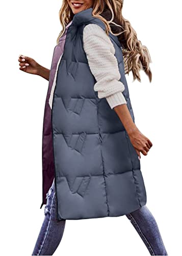 shownicer Weste Damen Lang Ärmellose Steppweste Daunenweste Kapuzenweste Lange Winteroberbekleidung Reißverschluss Mantel Outdoor Pufferweste Winter Leichte Winterweste C Grau XS von shownicer