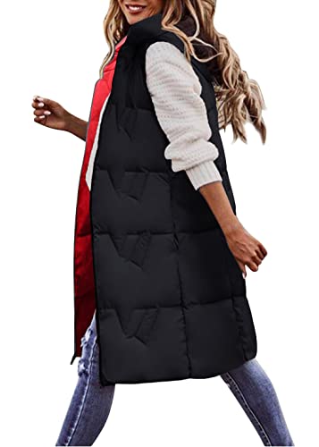 shownicer Weste Damen Lang Ärmellose Steppweste Daunenweste Kapuzenweste Lange Winteroberbekleidung Reißverschluss Mantel Outdoor Pufferweste Winter Leichte Winterweste C Schwarz L von shownicer