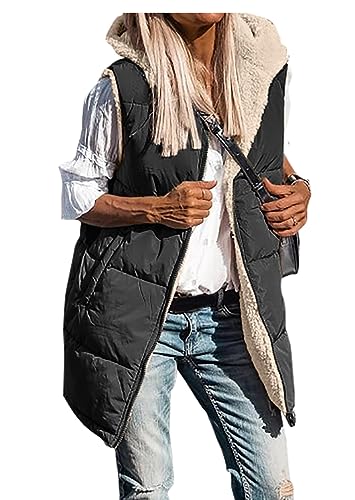 shownicer Weste Damen Lang Ärmellose Steppweste Daunenweste Kapuzenweste Lange Winteroberbekleidung Reißverschluss Mantel Outdoor Pufferweste Winter Leichte Winterweste D Schwarz XS shownicer Weste Damen Lang Ärmellose Steppweste Daunenweste Kapuzenweste Lange Winteroberbekleidung Reißverschluss Mantel Outdoor Pufferweste Winter Leichte Winterweste D Schwarz XS von shownicer