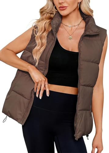 shownicer Weste Damen Steppweste ärmellose Weste Elegant Leicht Übergangs Daunenweste mit Reißverschluss Übergangsweste A Braun XS shownicer Weste Damen Steppweste ärmellose Weste Elegant Leicht Übergangs Daunenweste mit Reißverschluss Übergangsweste A Braun XS von shownicer
