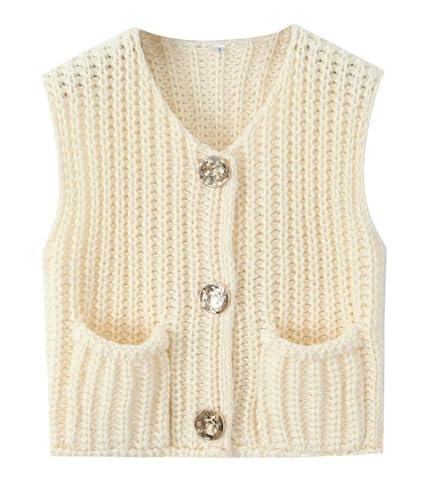 shownicer Weste Damen Strick Pullunder ärmellos V-Ausschnitt Mode Strickweste Warm Einfarbig Pullunder Herbst Winter A Beige S von shownicer