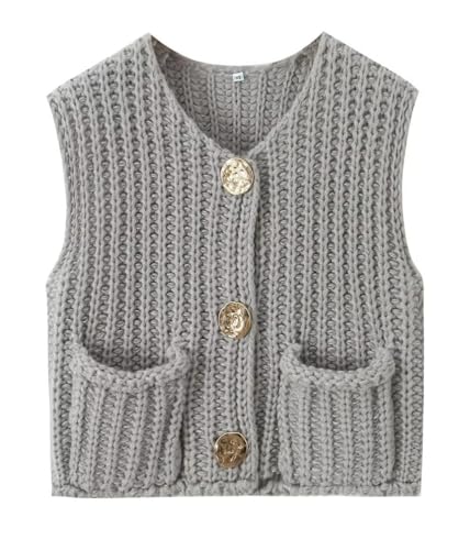 shownicer Weste Damen Strick Pullunder ärmellos V-Ausschnitt Mode Strickweste Warm Einfarbig Pullunder Herbst Winter A Grau L von shownicer
