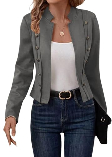 shownicer Wildlederjacke für Damen Braun Wildleder Mantel Suede Jacket Wildleder Übergangsjacke Herbst Winter Langarm Mode Wildleder Leder Jacke Kurzmantel A Grau XL von shownicer