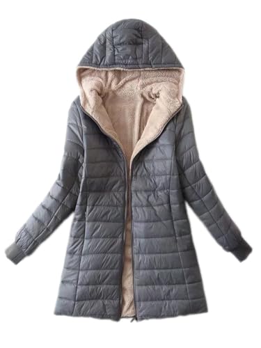 shownicer Winterjacke Damen Elegant Mittellanger Steppjacke Warm Baumwolle Daunenjacken Verdicken Gefüttert Wintermantel Winddichter GemüTlich Jacket mit Kapuze A Grau L von shownicer