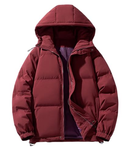 shownicer Winterjacke Herren Steppjacke mit Kapuze Leichte Daunenjacke Übergangsjacke Herbst Winter Jacke Casual Puffer Jacket Basic Warm Jacke A Weinrot 3XL von shownicer