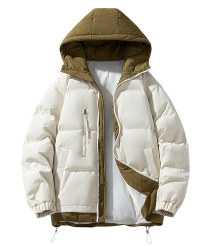 shownicer Winterjacke Herren Steppjacke mit Kapuze Leichte Daunenjacke Übergangsjacke Herbst Winter Jacke Casual Puffer Jacket Basic Warm Jacke C Beige XL von shownicer