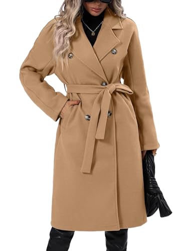 shownicer Wintermantel Damen Lang Einfarbig Wollmantel Outwear Revers Mantel Elegant Schlank Mantel A Khaki L von shownicer