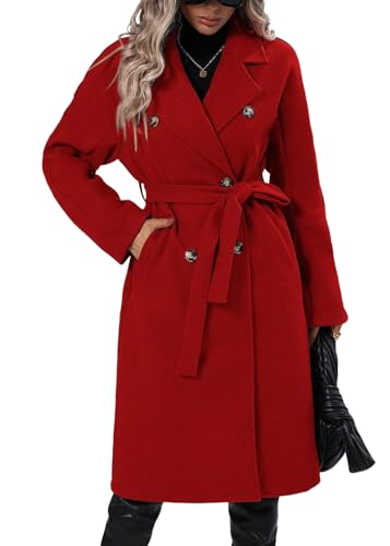 shownicer Wintermantel Damen Lang Wollmantel Wintermantel Trenchcoat Trench Coat Übergang Übergangsmantel Herbst Winter Jacke Wolljacke A Rot XL shownicer Wintermantel Damen Lang Wollmantel Wintermantel Trenchcoat Trench Coat Übergang Übergangsmantel Herbst Winter Jacke Wolljacke A Rot XL von shownicer
