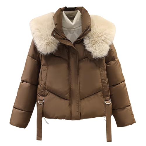 shownicer Wintermantel Damen Warm Winterjacke Große Größen Parka Gefütterter Winter Mantel mit Taschen Jacke Outdoorjacke Steppjacke Steppmantel für Winter A Kaffee XL von shownicer