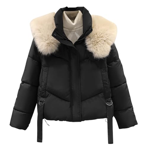shownicer Wintermantel Damen Warm Winterjacke Große Größen Parka Gefütterter Winter Mantel mit Taschen Jacke Outdoorjacke Steppjacke Steppmantel für Winter A Schwarz L von shownicer