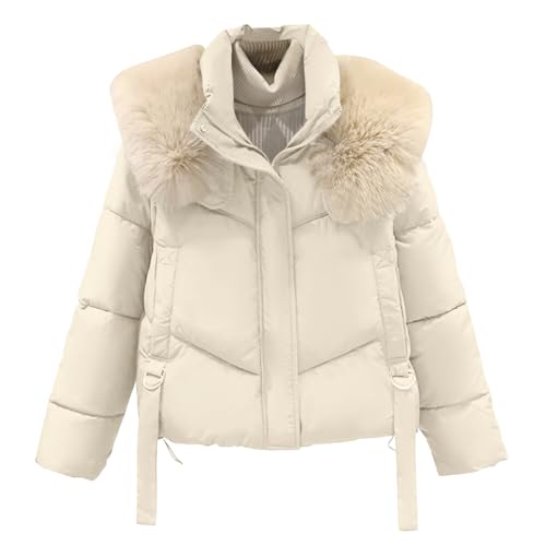 shownicer Wintermantel Damen Warm Winterjacke Große Größen Parka Gefütterter Winter Mantel mit Taschen Jacke Outdoorjacke Steppjacke Steppmantel für Winter A Weiß S von shownicer