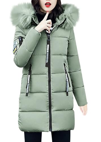 shownicer Wintermantel Damen Winter Jacken Lang Warm Daunenmantel mit Kapuze Elegant Winterjacke Steppmantel mit Fellkapuze Langer Outdoor Mantel Steppjacke A Grün XS von shownicer