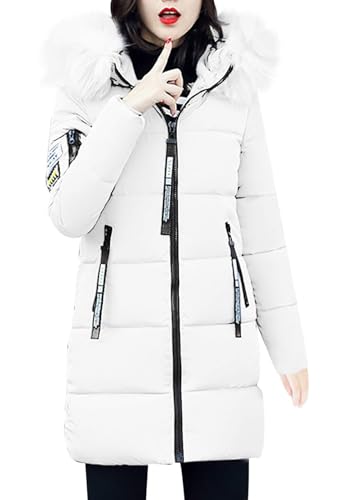 shownicer Wintermantel Damen Winter Jacken Lang Warm Daunenmantel mit Kapuze Elegant Winterjacke Steppmantel mit Fellkapuze Langer Outdoor Mantel Steppjacke A Weiß L von shownicer