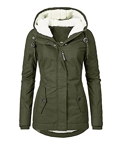 shownicer Wintermantel Damen Winter Parka Jacke Warm Gefüttert Winterparka mit Kapuze Dicke Winterjacke Lang Mantel Coat Outdoorjacke mit Taschen Große Größen A Grün L von shownicer