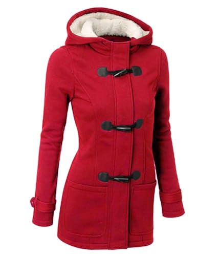 shownicer Wintermantel Damen Winter Parka Jacke Warm Gefüttert Winterparka mit Kapuze Dicke Winterjacke Lang Mantel Coat Outdoorjacke mit Taschen Große Größen B Rot XXL von shownicer