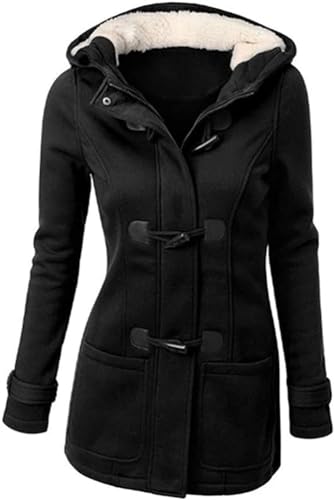 shownicer Wintermantel Damen Winter Parka Jacke Warm Gefüttert Winterparka mit Kapuze Dicke Winterjacke Lang Mantel Coat Outdoorjacke mit Taschen Große Größen B Schwarz S von shownicer