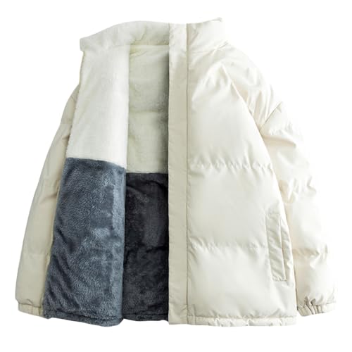 shownicer Wintermantel Damen Winterjacke Parka Warm Fleece Gefütterter Winter Mantel Jacke Outdoorjacke Steppjacke Steppmantel für Winter C Weiß S von shownicer