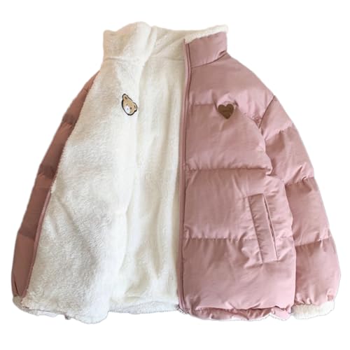 shownicer Wintermantel Damen Winterjacke Parka Warm Fleece Gefütterter Winter Mantel Jacke Outdoorjacke Steppjacke Steppmantel für Winter E Rosa XS von shownicer