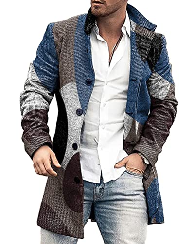 shownicer Wintermantel Herren Langarm Stehkragen Trenchcoat Schlank Business Freizeit Winddichte Mantel mit Knopf Winter Warm Cardigan Lang Outwear Jacke A Blau 3XL von shownicer