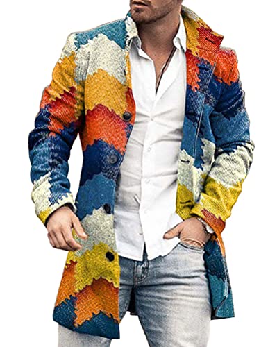 shownicer Wintermantel Herren Langarm Stehkragen Trenchcoat Schlank Business Freizeit Winddichte Mantel mit Knopf Winter Warm Cardigan Lang Outwear Jacke A Gelb 3XL von shownicer