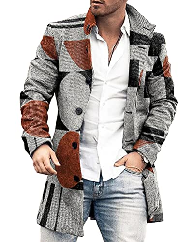 shownicer Wintermantel Herren Langarm Stehkragen Trenchcoat Schlank Business Freizeit Winddichte Mantel mit Knopf Winter Warm Cardigan Lang Outwear Jacke B Braun XL von shownicer