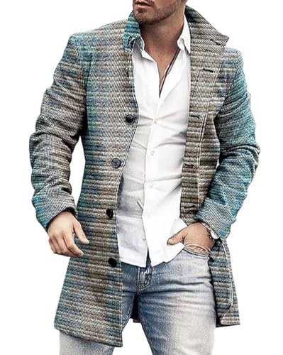 shownicer Wintermantel Herren Langarm Stehkragen Trenchcoat Schlank Business Freizeit Winddichte Mantel mit Knopf Winter Warm Cardigan Lang Outwear Jacke B Grün XXL von shownicer