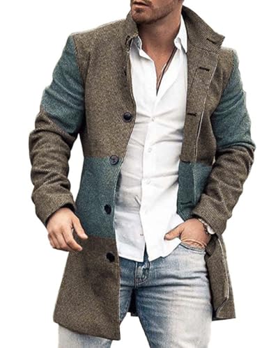 shownicer Wintermantel Herren Langarm Stehkragen Trenchcoat Schlank Business Freizeit Winddichte Mantel mit Knopf Winter Warm Cardigan Lang Outwear Jacke C Braun M von shownicer