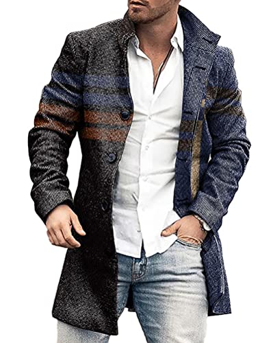 shownicer Wintermantel Herren Langarm Stehkragen Trenchcoat Schlank Business Freizeit Winddichte Mantel mit Knopf Winter Warm Cardigan Lang Outwear Jacke C Schwarz L von shownicer