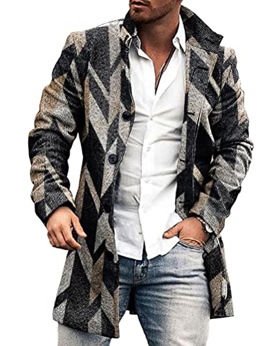 shownicer Wintermantel Herren Langarm Stehkragen Trenchcoat Schlank Business Freizeit Winddichte Mantel mit Knopf Winter Warm Cardigan Lang Outwear Jacke D Schwarz L von shownicer