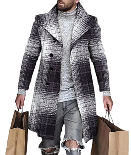 shownicer Wintermantel Herren Langarm Stehkragen Trenchcoat Schlank Business Freizeit Winddichte Mantel mit Knopf Winter Warm Cardigan Lang Outwear Jacke E Grau 3XL von shownicer